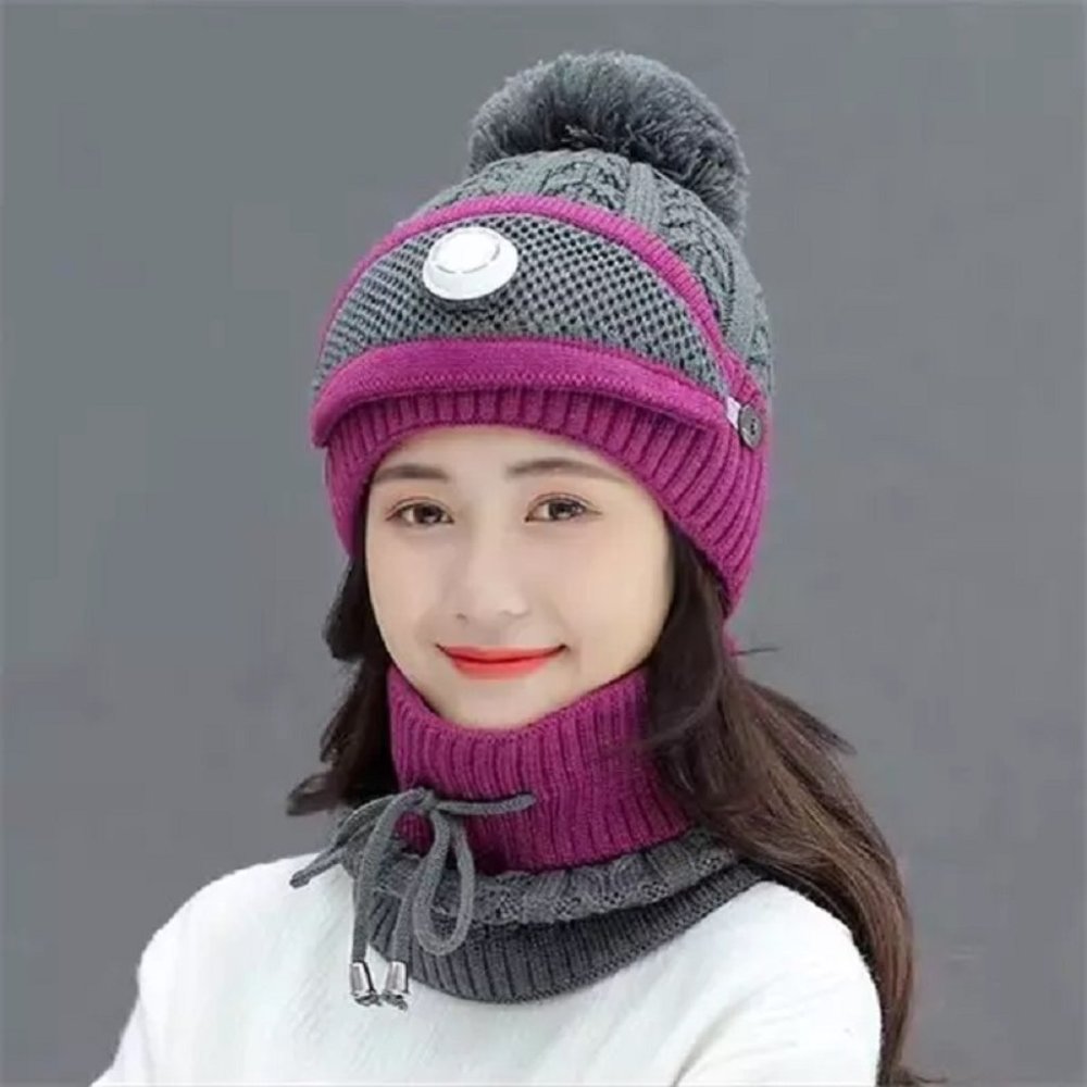 Warm Winter Ski Cap with Neck Gaiter + Scarf